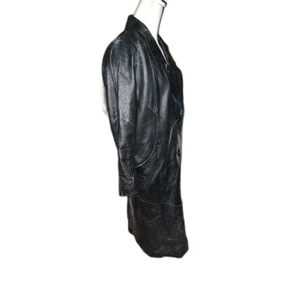 GORGEOUS THICK Matrix style Liz Baker Essentials Leather Black TrenchCoat Sz S-M - Picture 4 of 12